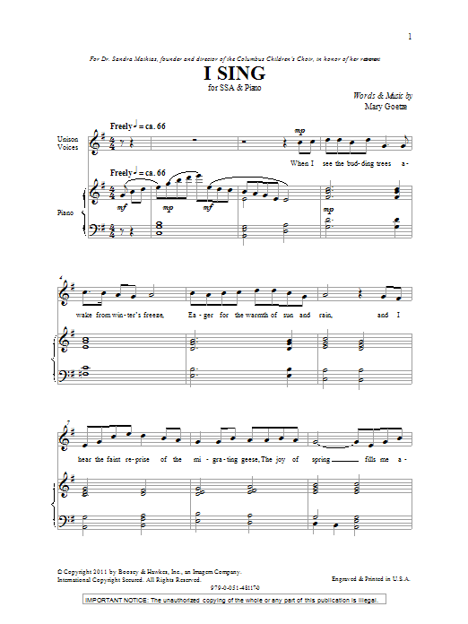 Produktgalerie: Seite 1 von 1 I Sing, Mary Goetze, Chor