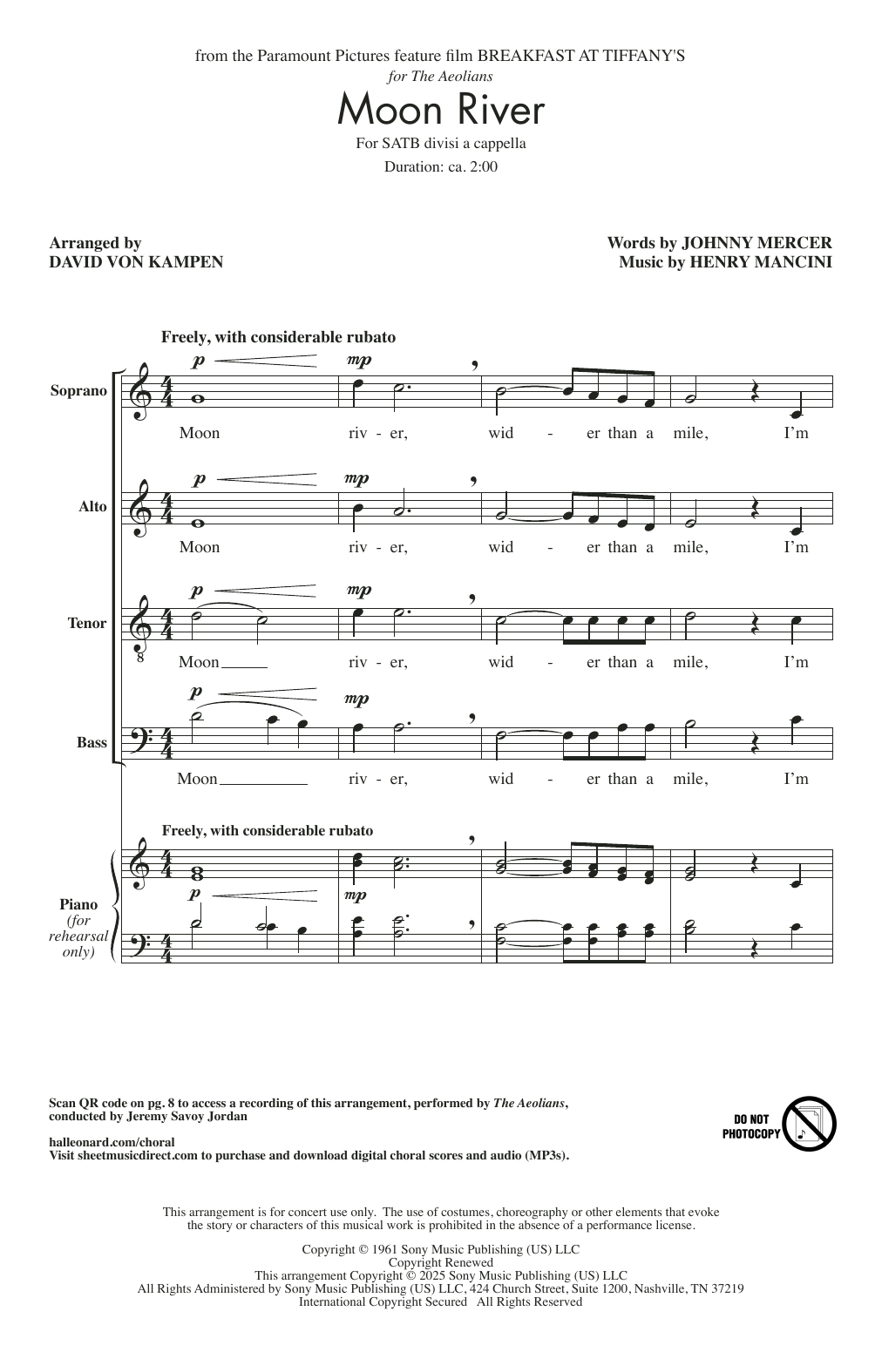 Produktbild zu: Moon River (from Breakfast At Tiffany's) (arr. David von Kampen)