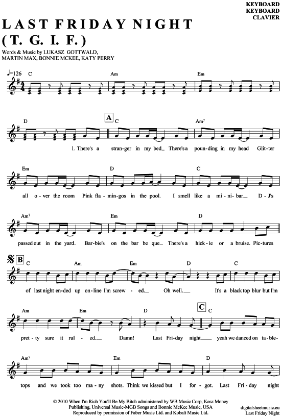 Product gallery: Page 1 of 4 Last Friday Night , Perry, Katy, (Keyboard)