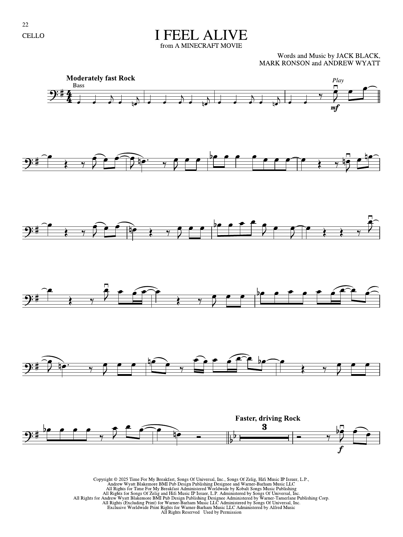 Produktgalerie: Seite 1 von 1 I Feel Alive (from A Minecraft Movie), Jack Black, Violoncello