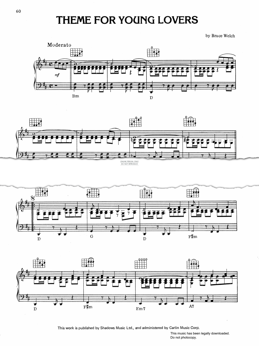 gallery: Theme For Young Lovers (from 'Wonderful Life'), The Shadows, Gitarre, Klavier