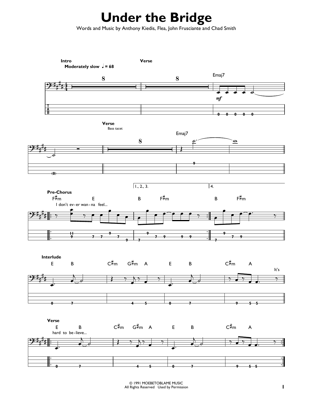 Produktgalerie: Seite 1 von 1 Under The Bridge, Red Hot Chili Peppers, E-Bass, Gitarre