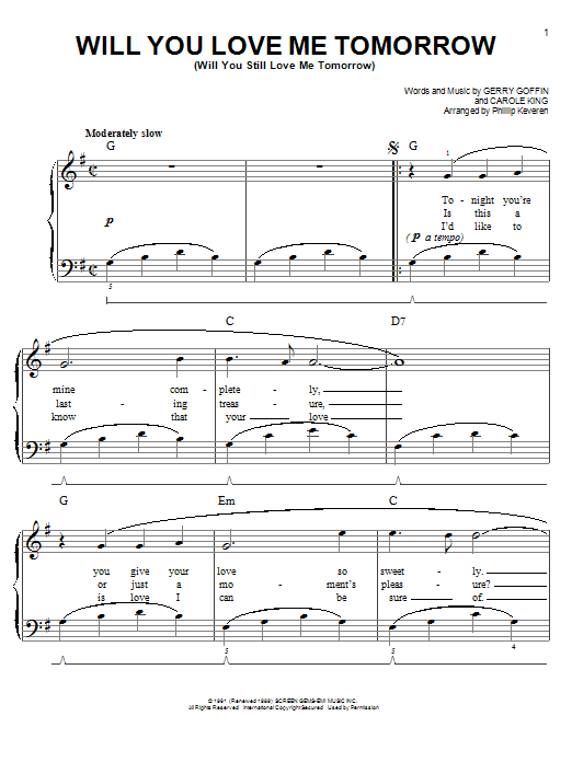 Produktgalerie: Seite 1 von 1 Will You Love Me Tomorrow (Will You Still Love Me Tomorrow) (arr. Phillip Keveren), The Shirelles, Klavier