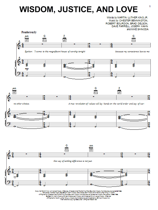 Produktgalerie: Seite 1 von 1 Wisdom, Justice, And Love, Linkin Park, Gesang, Gitarre, Klavier