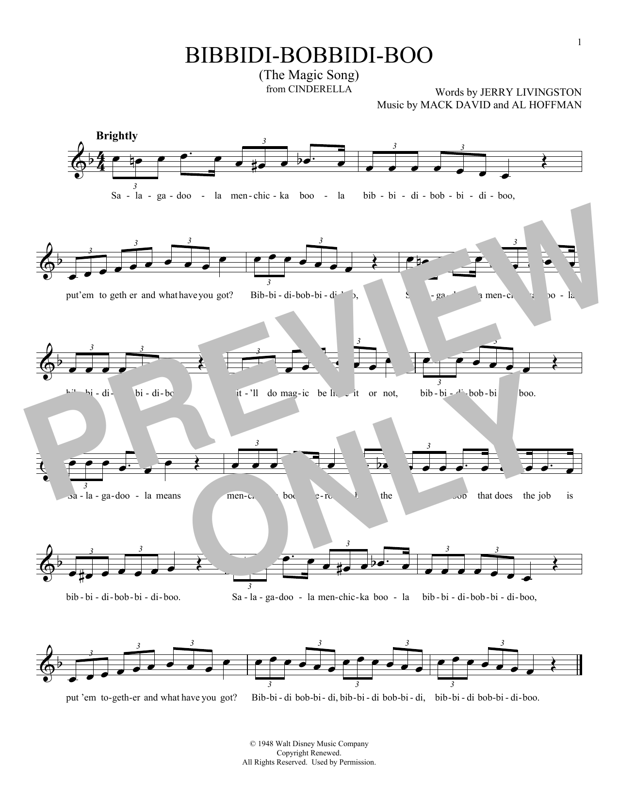 Product gallery: Page 1 of 1 Bibbidi-Bobbidi-Boo (The Magic Song) (from Cinderella), Verna Felton