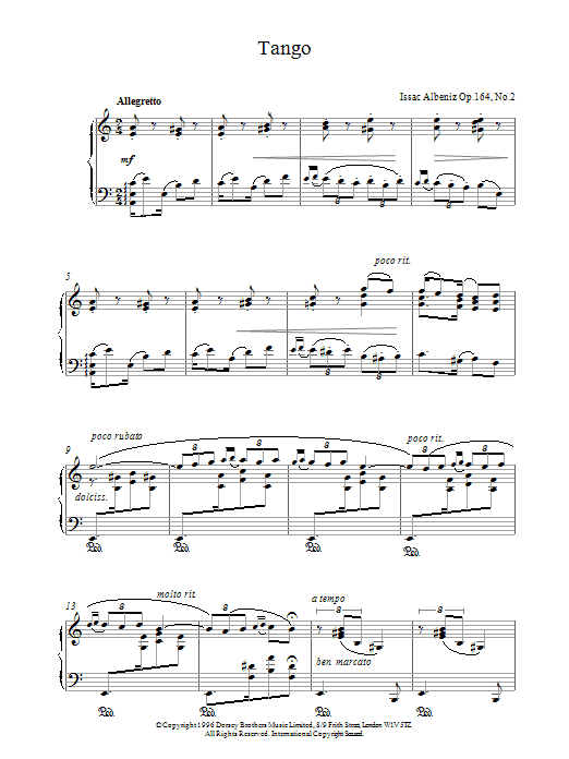 Product gallery: Page 1 of 1 Tango Op. 164 No. 2, Isaac Albeniz