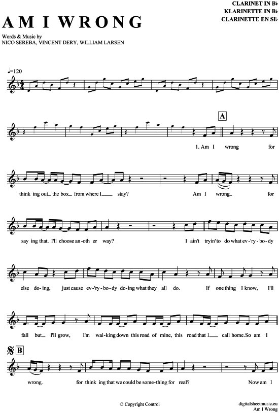 Product gallery: Page 1 of 4 Am I wrong , Nico and Vinz, Clarinet in B-flat