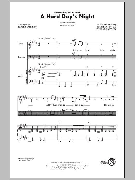 Product gallery: Page 1 of 1 A Hard Day's Night (arr. Roger Emerson), The Beatles