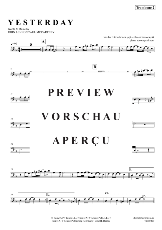 gallery: Yesterday , Beatles, The, (Trombone Trio + Piano)