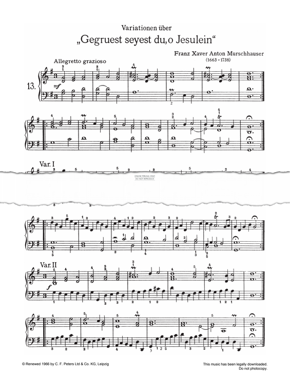 Produktgalerie: Seite 1 von 1 Variationen uber ,,Gegruest seyest du, o Jesulein", Franz Xavar Anton Murschhauser, Klavier