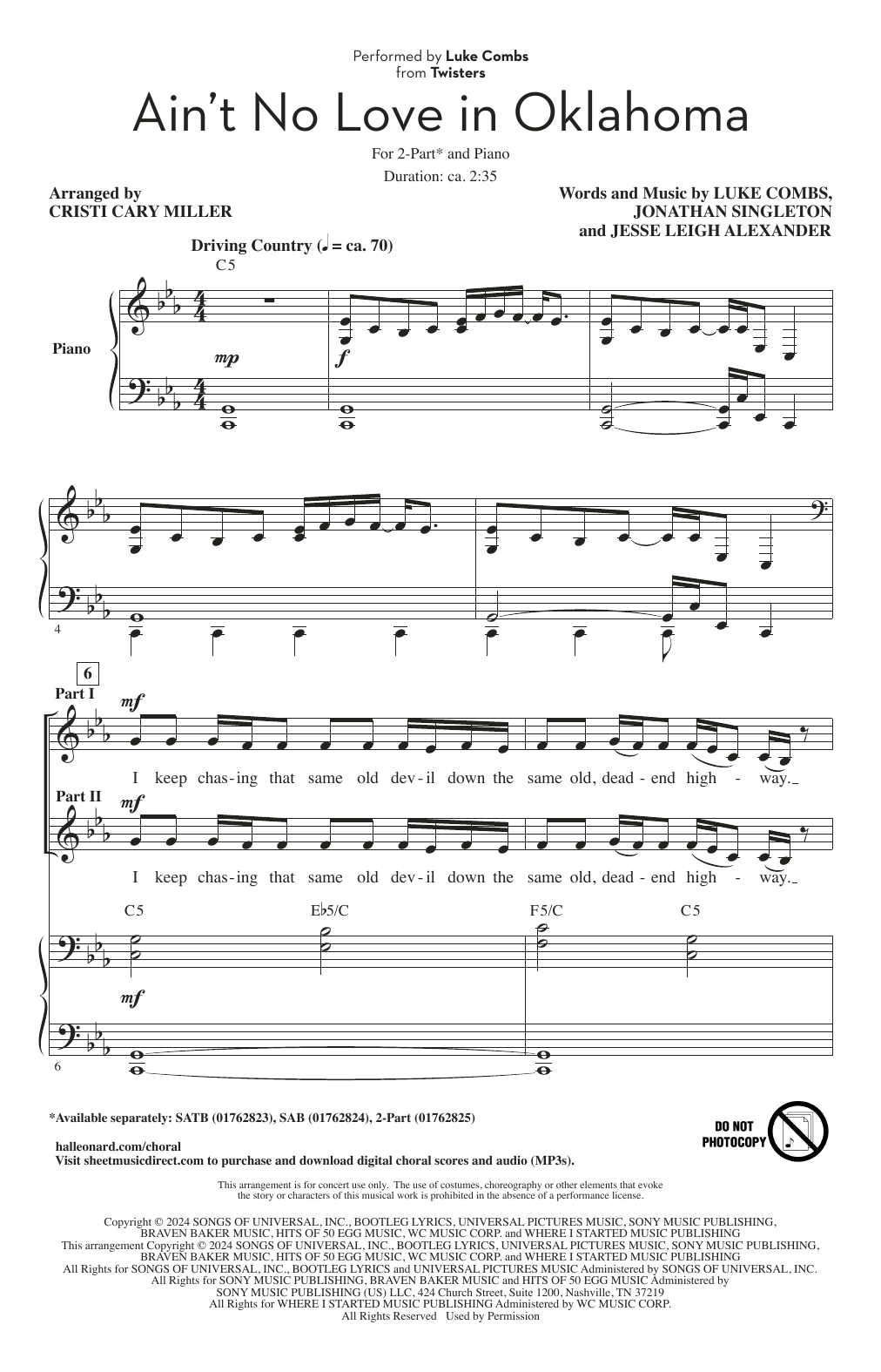 Product picture to: Ain't No Love In Oklahoma (from Twisters) (arr. Cristi Cary Miller)