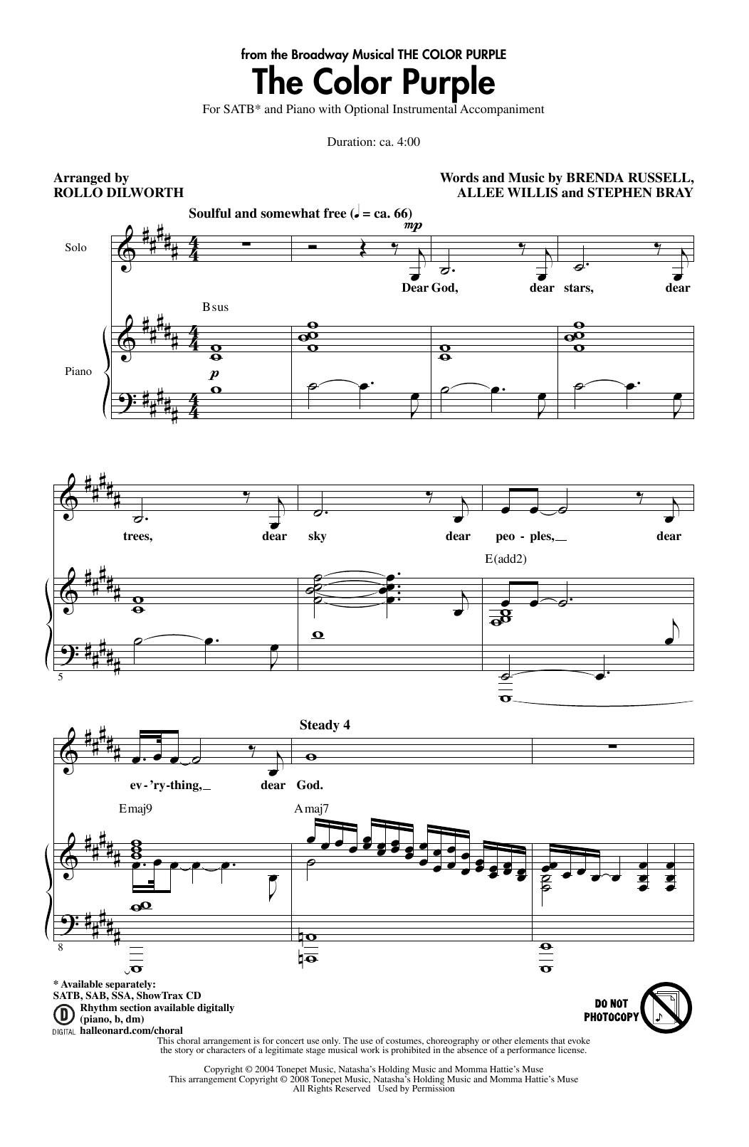 Produktgalerie: Seite 1 von 1 The Color Purple (arr. Rollo Dilworth), Allee Willis, Chor