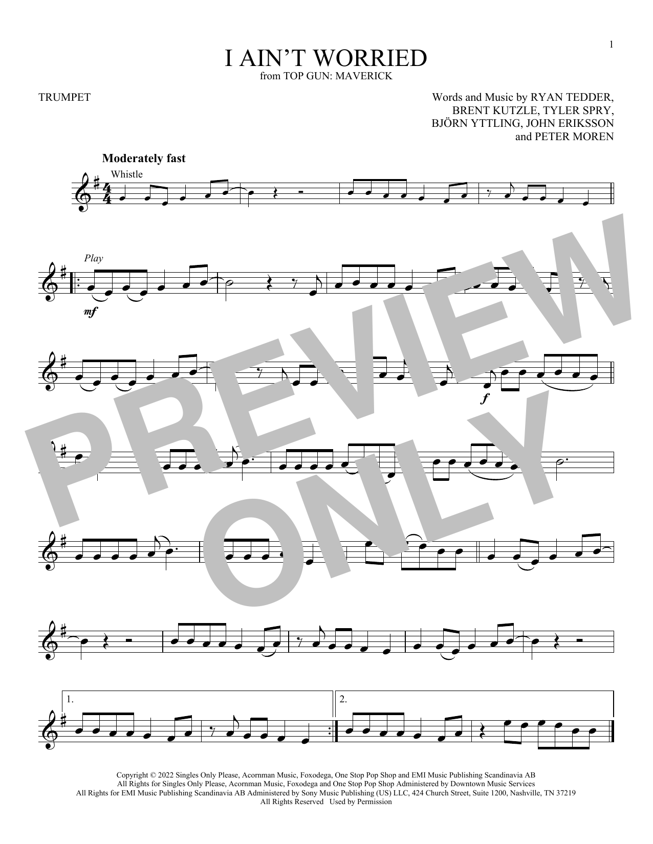 Produktgalerie: Seite 1 von 1 I Ain't Worried (from Top Gun: Maverick), OneRepublic, Trompete