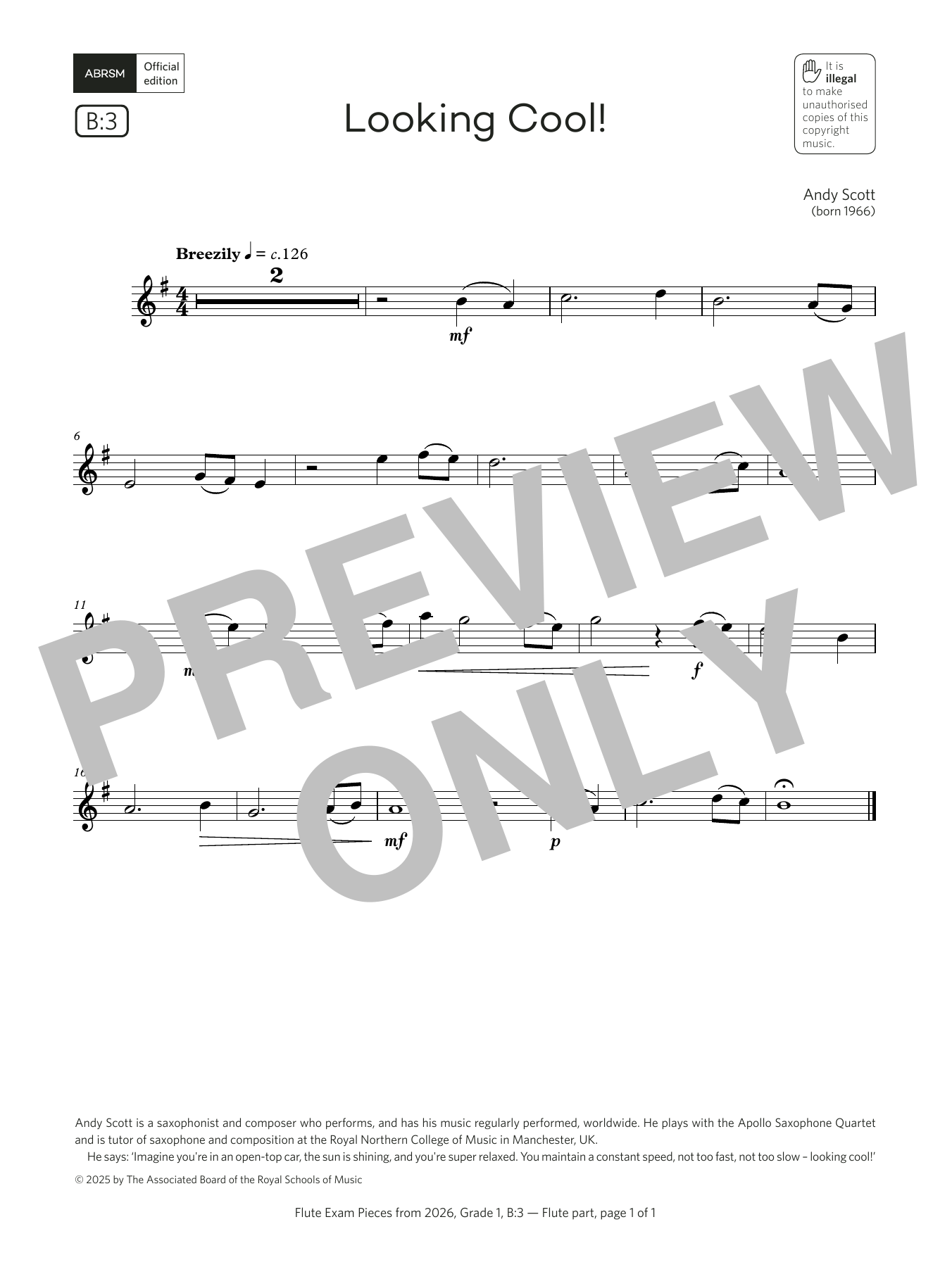 Product gallery: Page 1 of 1 Looking Cool! (Grade 1, list B3, from the ABRSM Flute Syllabus from 2026), Andy Scott