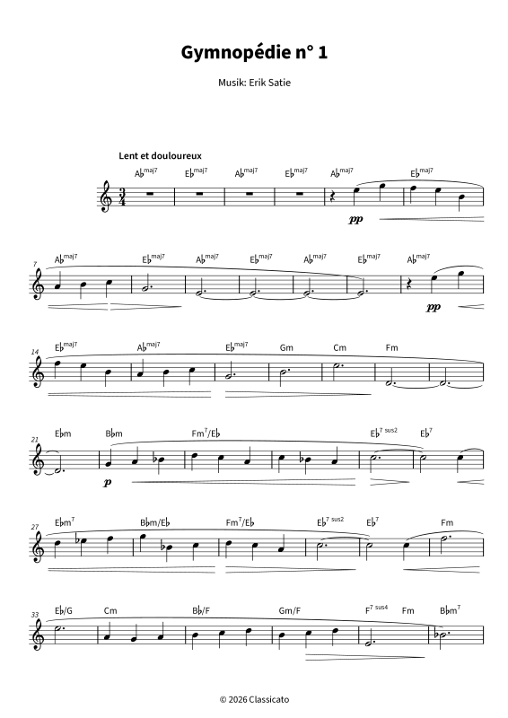 Produktgalerie: Seite 1 von 6 Gymnopédie n° 1 - Leicht vereinfachte Fassung, , Alt Saxophon Solo und Akkorde