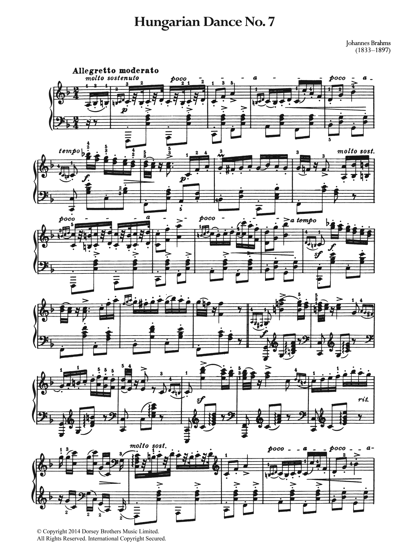 Produktgalerie: Seite 1 von 1 Hungarian Dance No.7, Johannes Brahms, Klavier