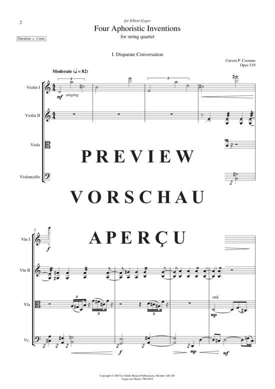 Produktgalerie: Seite 3 von 21 Four Aphoristic Inventions , , (Streicherquartett)