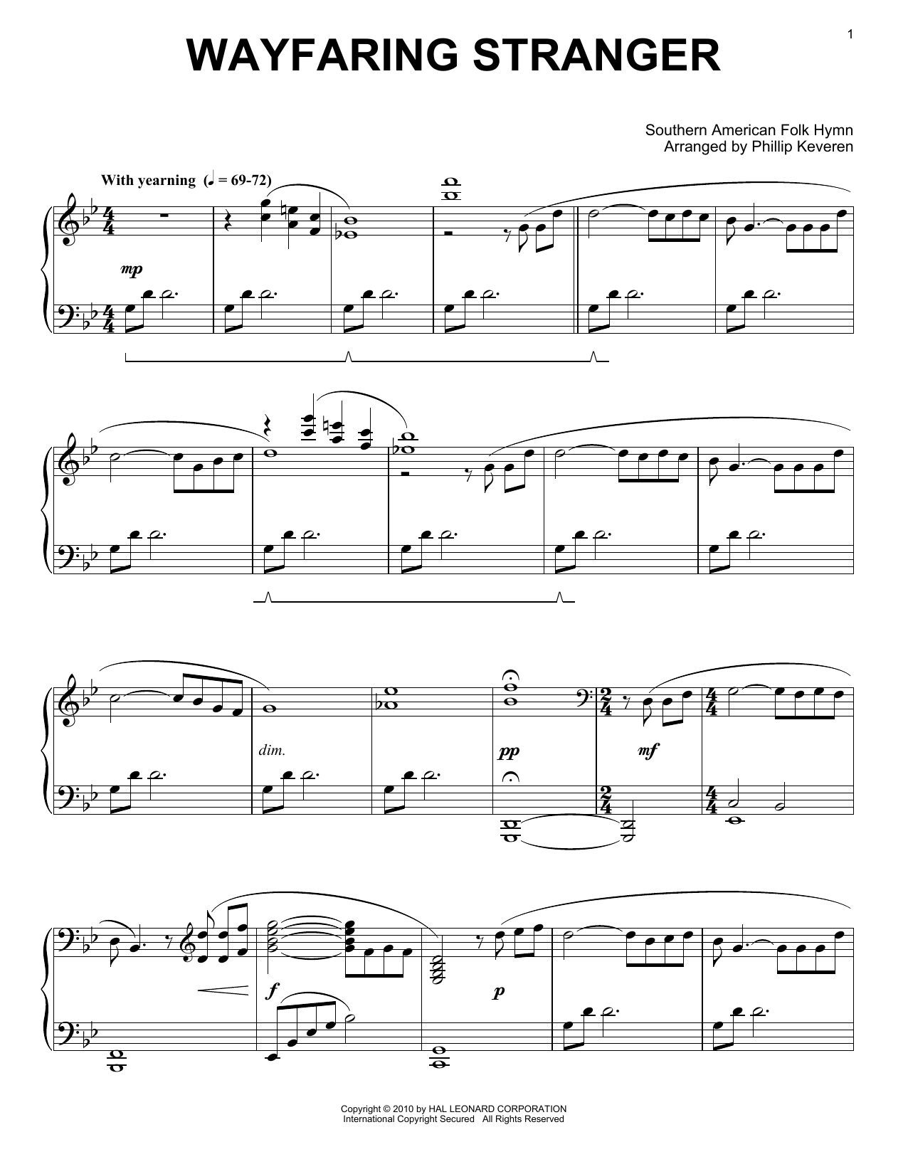 Product gallery: Page 1 of 1 Wayfaring Stranger (arr. Phillip Keveren), Southern American Folk Hymn