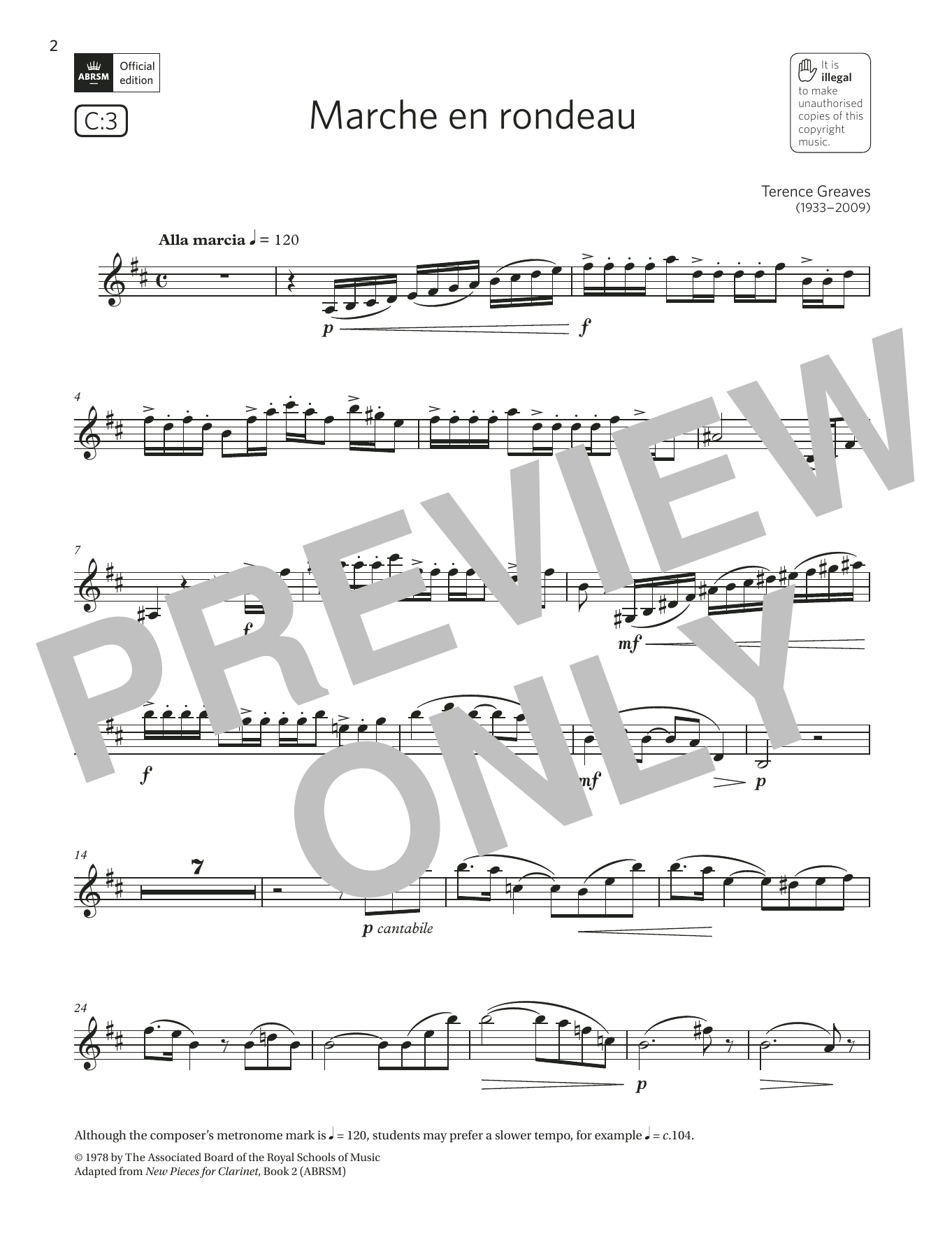 Product gallery: Page 1 of 1 Marche en rondeau (Grade 6 List C3 from the ABRSM Clarinet syllabus from 2022), Terence Greaves