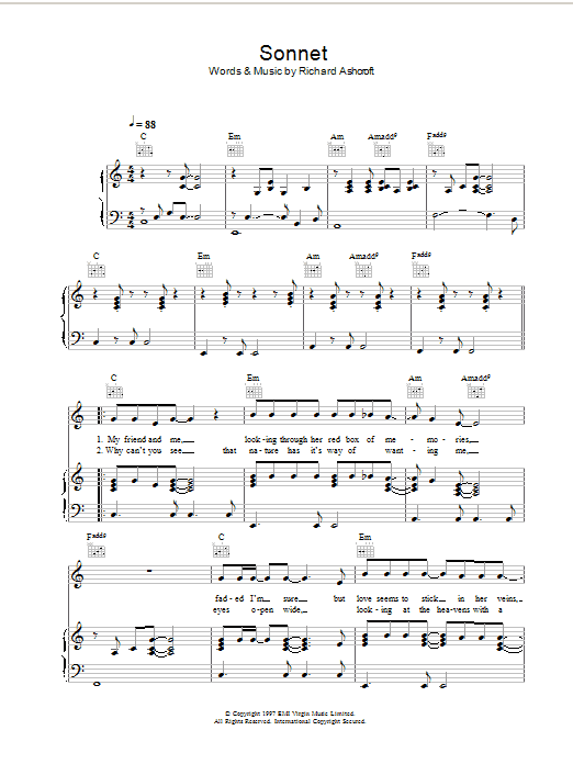 Produktgalerie: Seite 1 von 1 Sonnet, The Verve, Gesang, Gitarre, Klavier