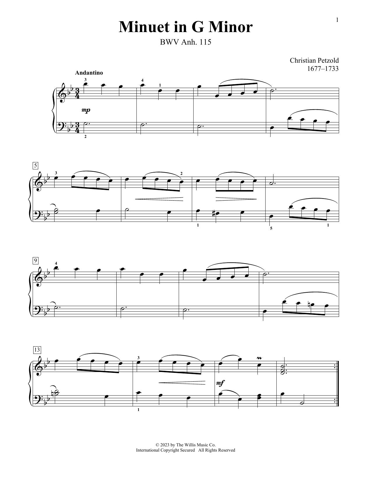 Product picture to: Minuet In G Minor, BWV Anh. 115