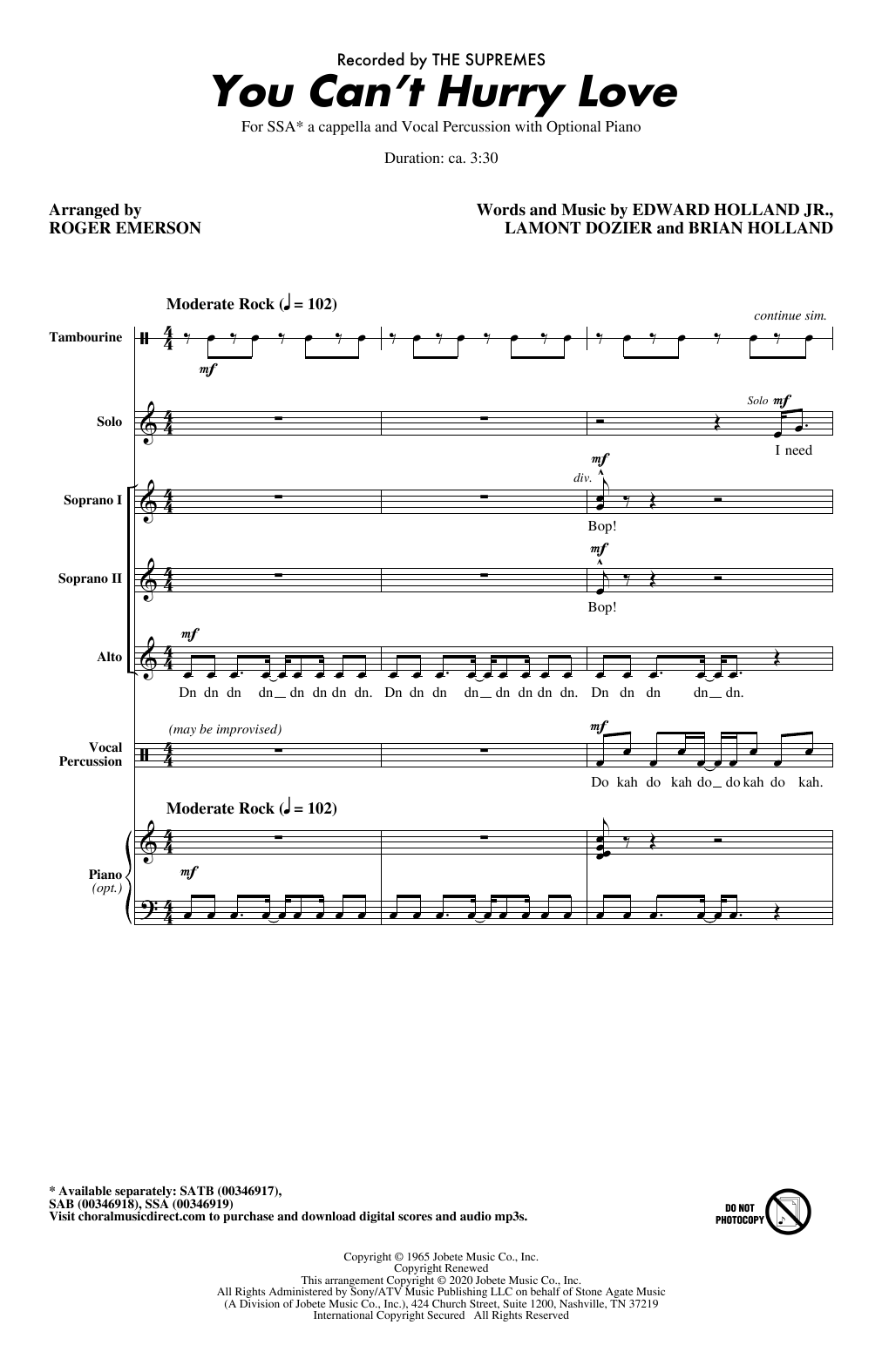 Produktgalerie: Seite 1 von 1 You Can't Hurry Love (arr. Roger Emerson), The Supremes, Chor