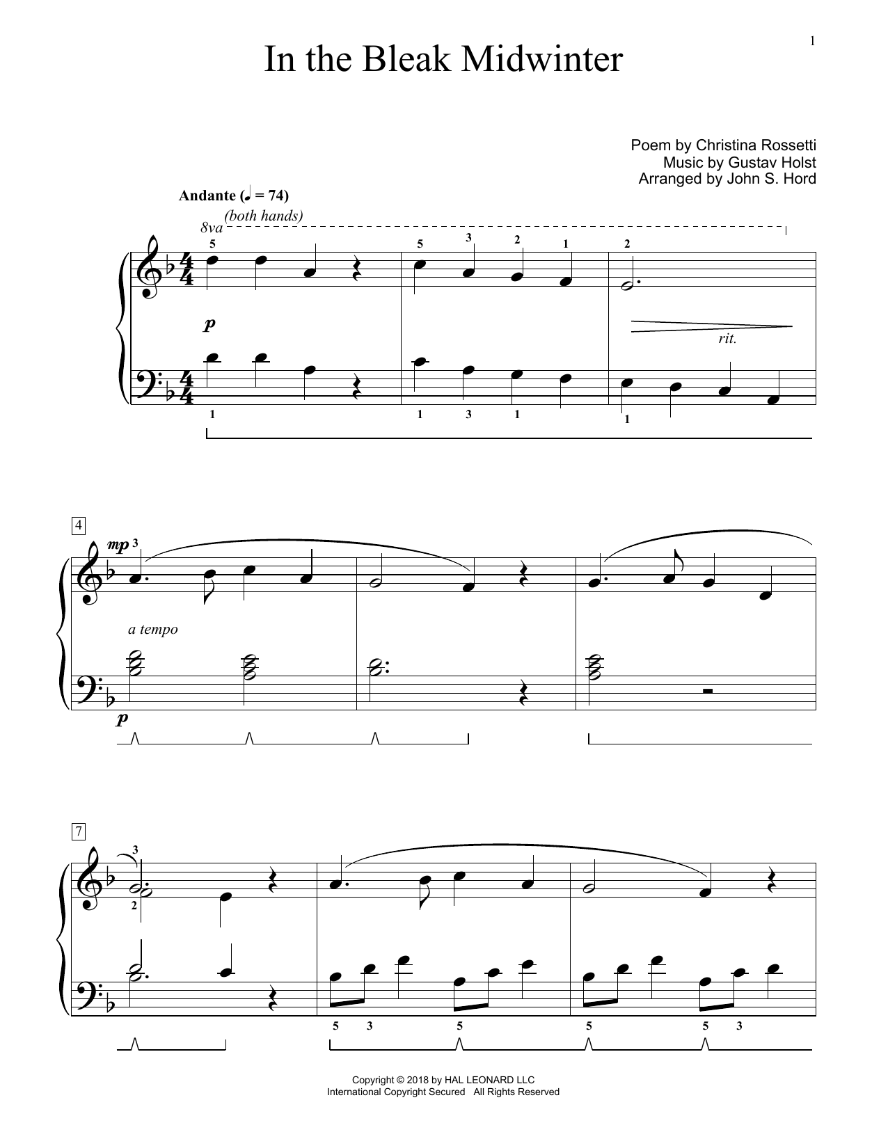 Product picture to: In The Bleak Midwinter (arr. John S. Hord)