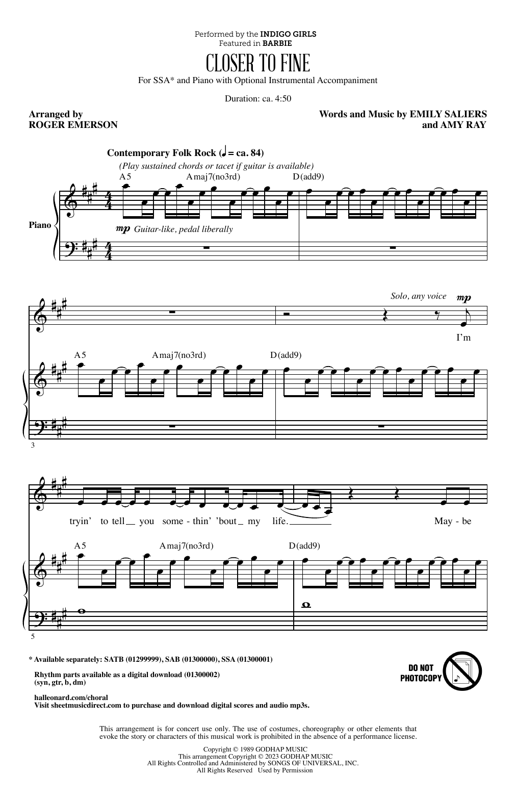 Produktgalerie: Seite 1 von 1 Closer To Fine (arr. Roger Emerson), Indigo Girls, Chor
