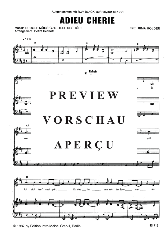 Produktgalerie: Seite 4 von 4 Adieu Cherie, Black, 	Roy, Klavier und Gesang