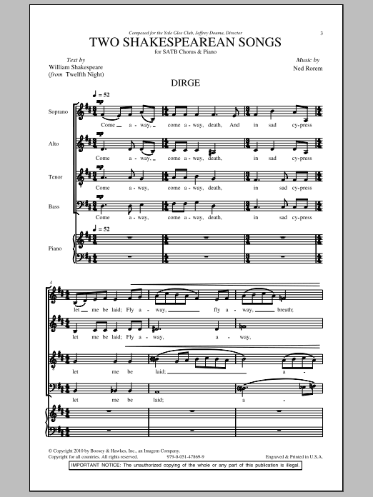 Produktgalerie: Seite 1 von 1 Two Shakespearean Songs, Ned Rorem, Chor