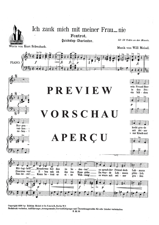 Produktgalerie: Seite 3 von 3 Ich zank mich mit meiner Frau - nie, , Klavier und Gesang