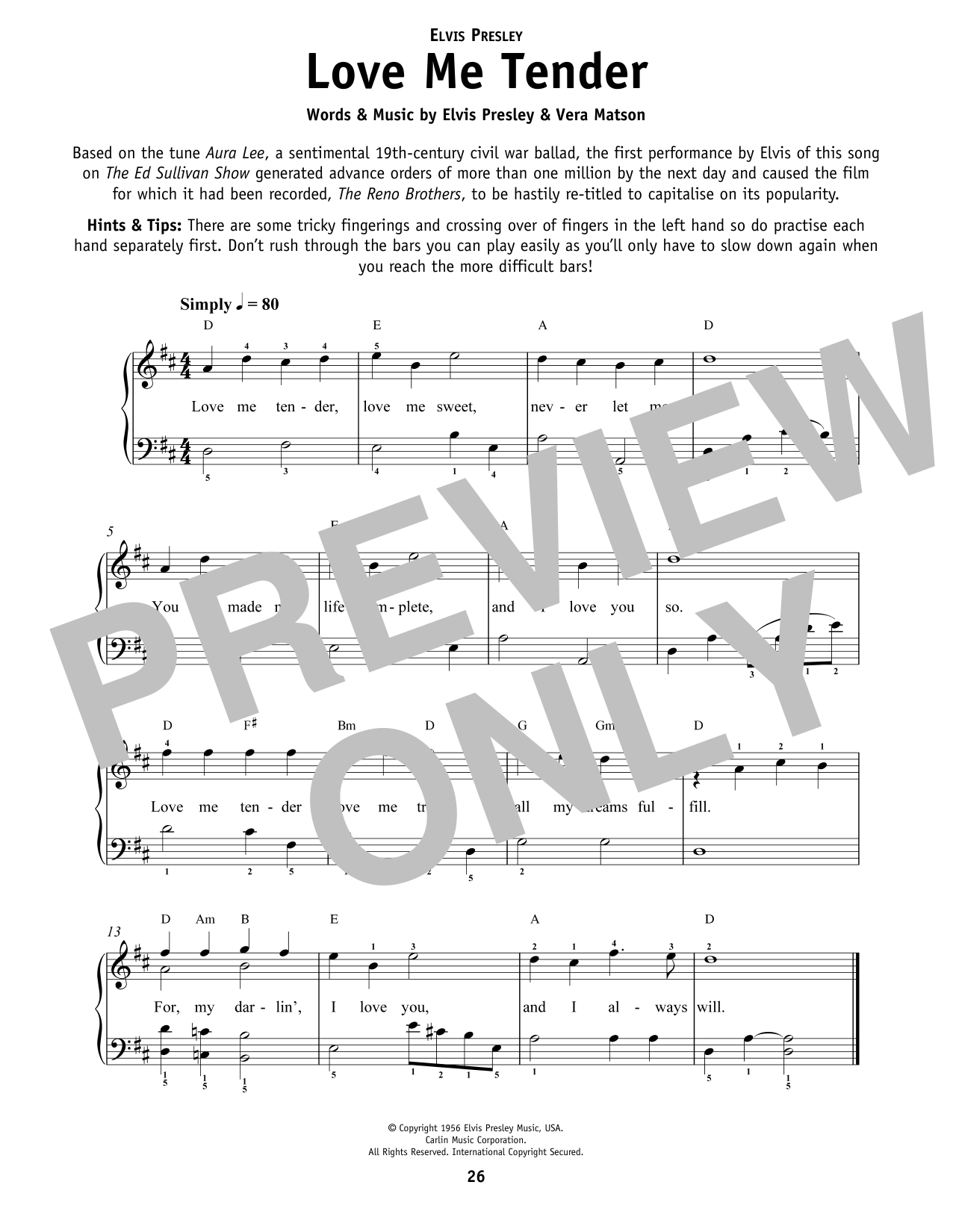 Produktgalerie: Seite 1 von 1 Love Me Tender, Elvis Presley, Klavier