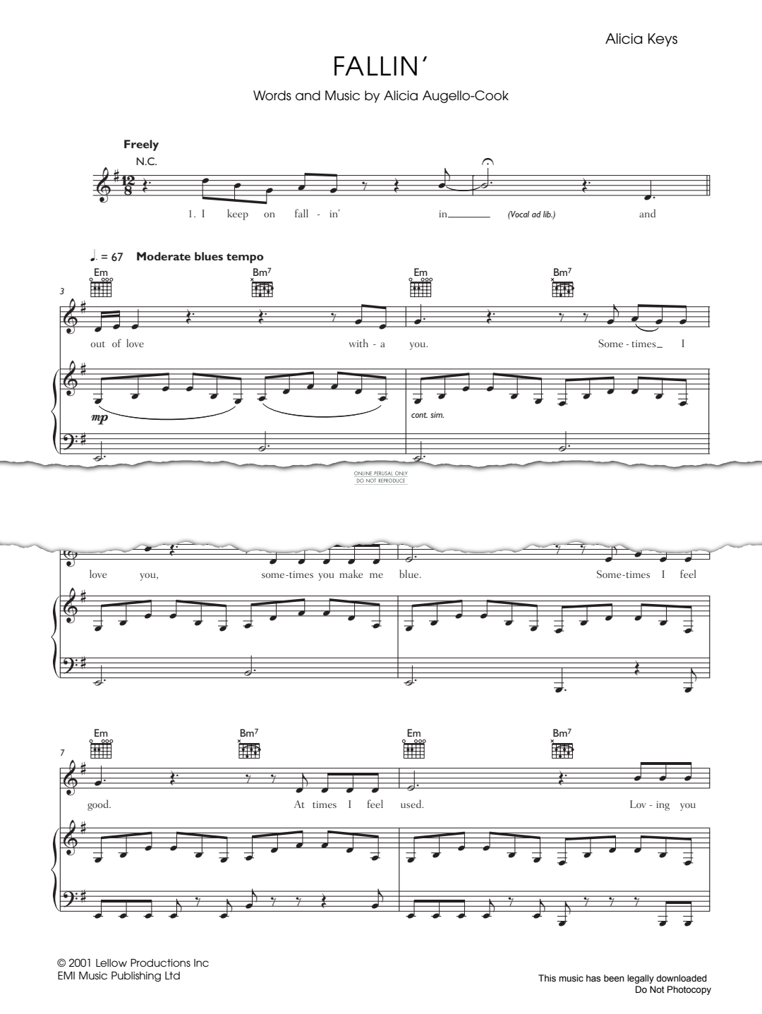 Produktgalerie: Seite 1 von 1 Fallin', Alicia Keys, Gesang, Gitarre, Klavier