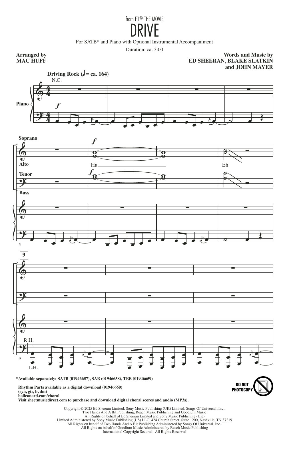 Produktgalerie: Seite 1 von 1 Drive (from F1 The Movie) (arr. Mac Huff), Ed Sheeran, Chor