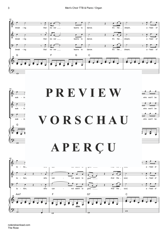 Produktgalerie: Seite 6 von 11 The Rose, Midler, Bette, Männerchor/Ensemble TTB & Klavier/Orgel Violoncello opt. - Single Version