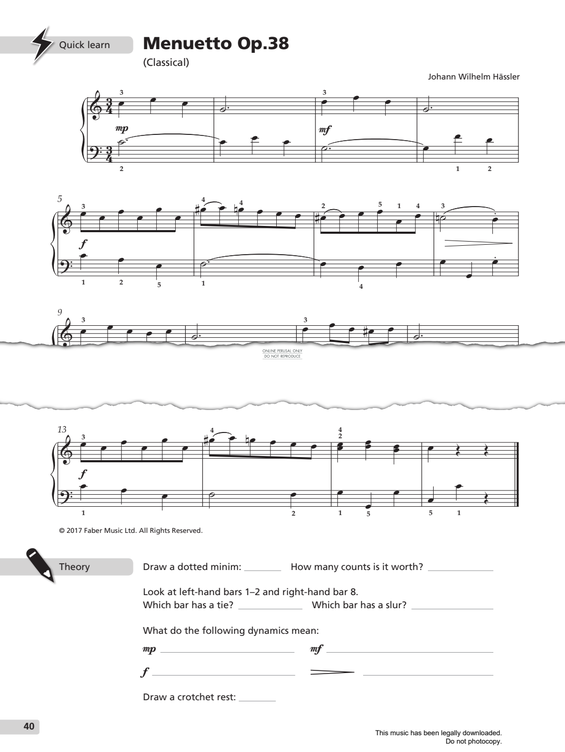 Produktgalerie: Seite 1 von 1 Menuetto Op.38, Johann Wilhelm Hässler, Klavier