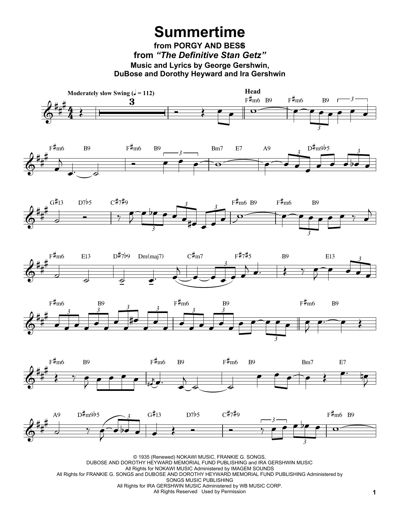 Product gallery: Page 1 of 1 Summertime (from Porgy and Bess), Stan Getz