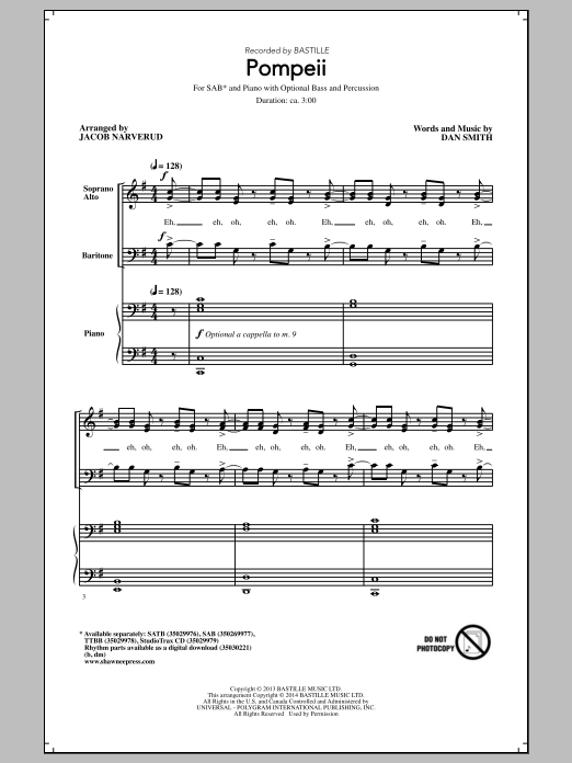 Produktgalerie: Seite 1 von 1 Pompeii (arr. Jacob Narverud), Bastille, Chor