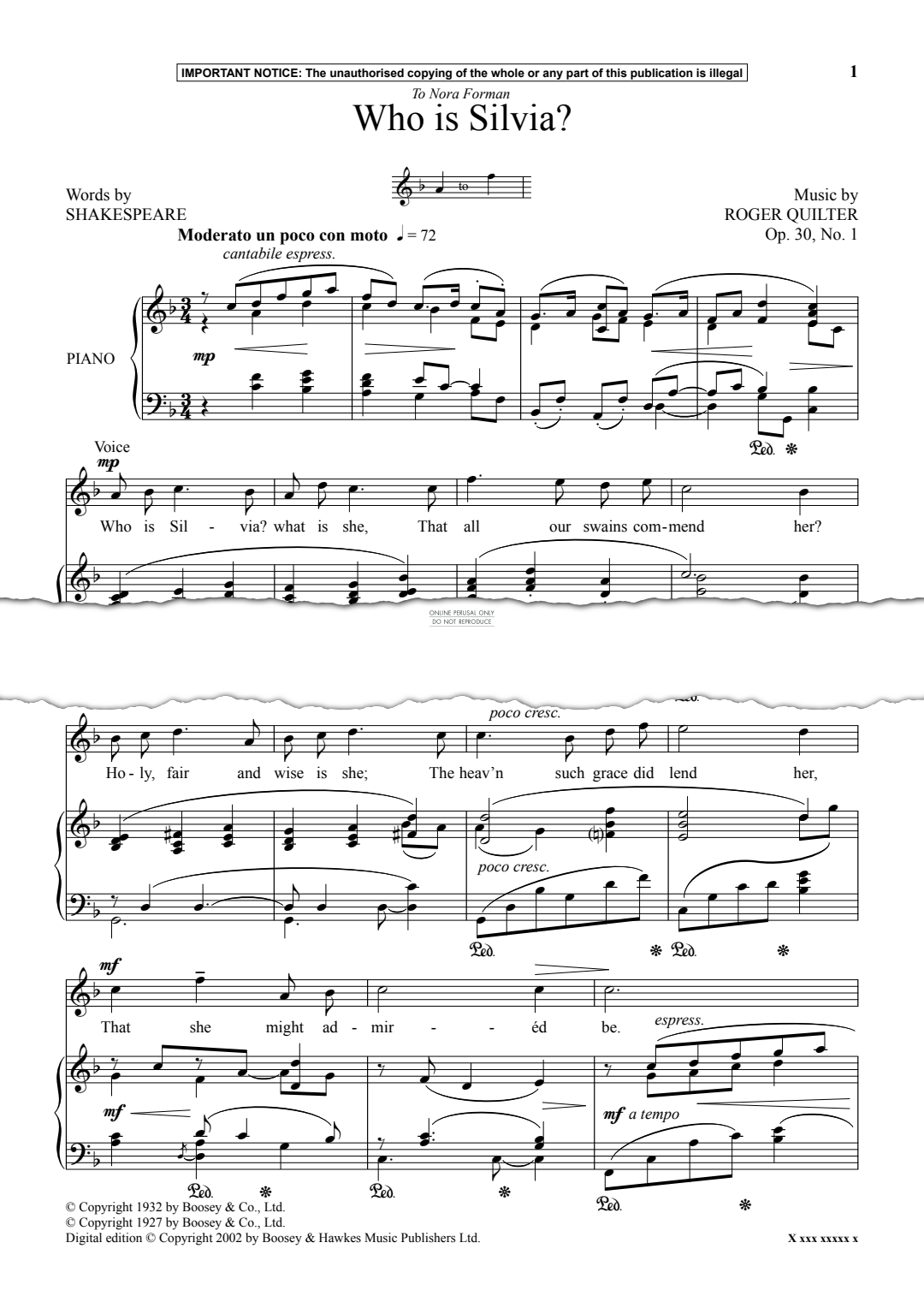 Produktgalerie: Seite 1 von 1 Who Is Silvia?, Roger Quilter, Gesang, Klavier