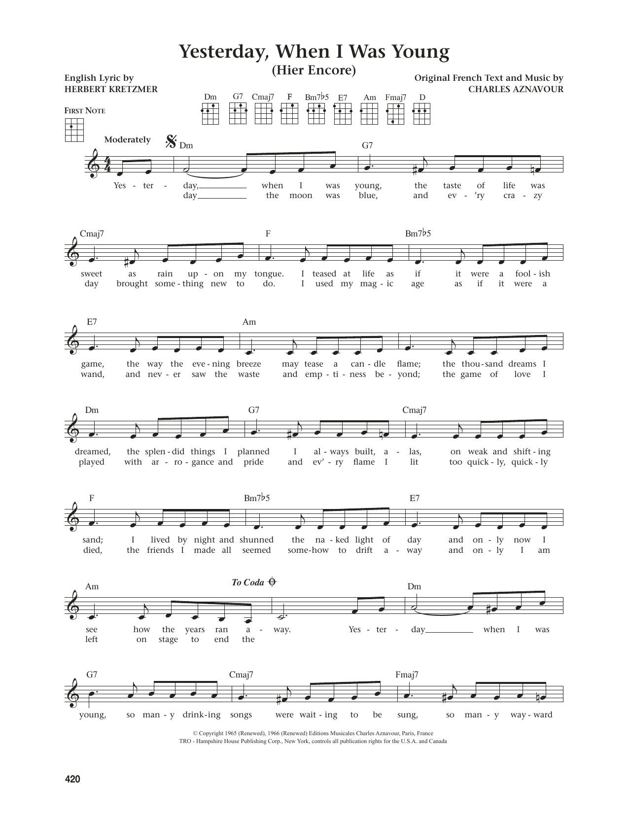 Product gallery: Page 1 of 1 Yesterday, When I Was Young (Hier Encore) (from The Daily Ukulele) (arr. Jim Beloff), Roy Clark