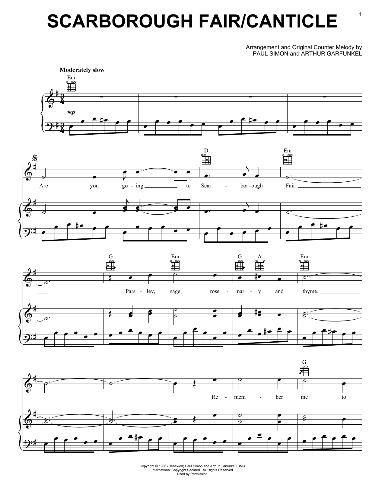 Produktgalerie: Seite 1 von 1 Scarborough Fair/Canticle, Simon & Garfunkel, Gesang, Gitarre, Klavier