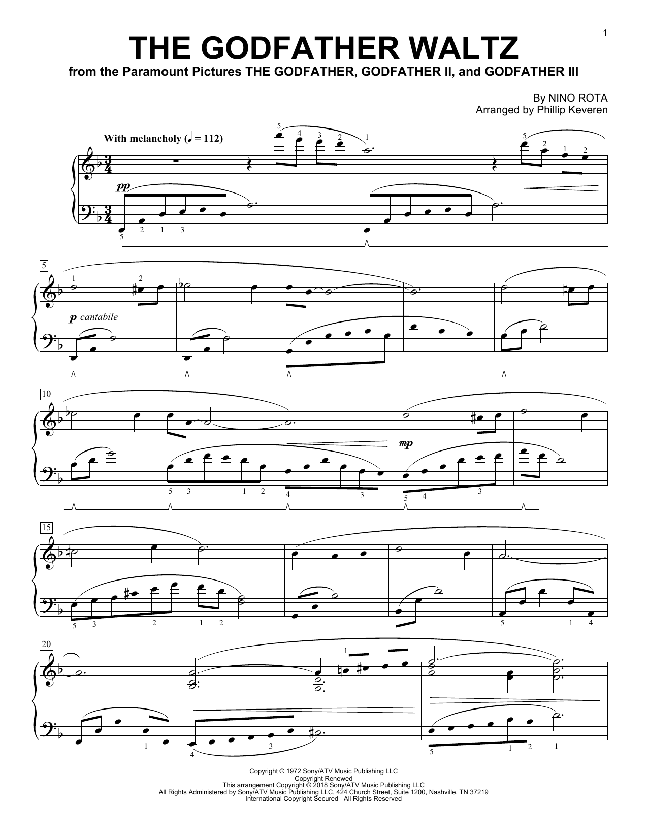 Product gallery: Page 1 of 1 The Godfather Waltz (arr. Phillip Keveren), Nino Rota
