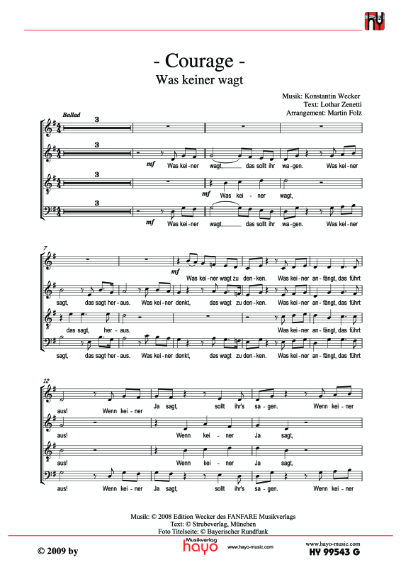 Product gallery: Page 1 of 5 Was keiner wagt - Courage, , (mixed choir)