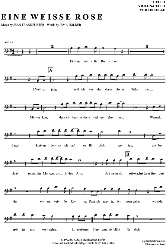 Produktgalerie: Seite 1 von 4 Eine weiße Rose , Kastelruther Spatzen, (Violon-Cello)