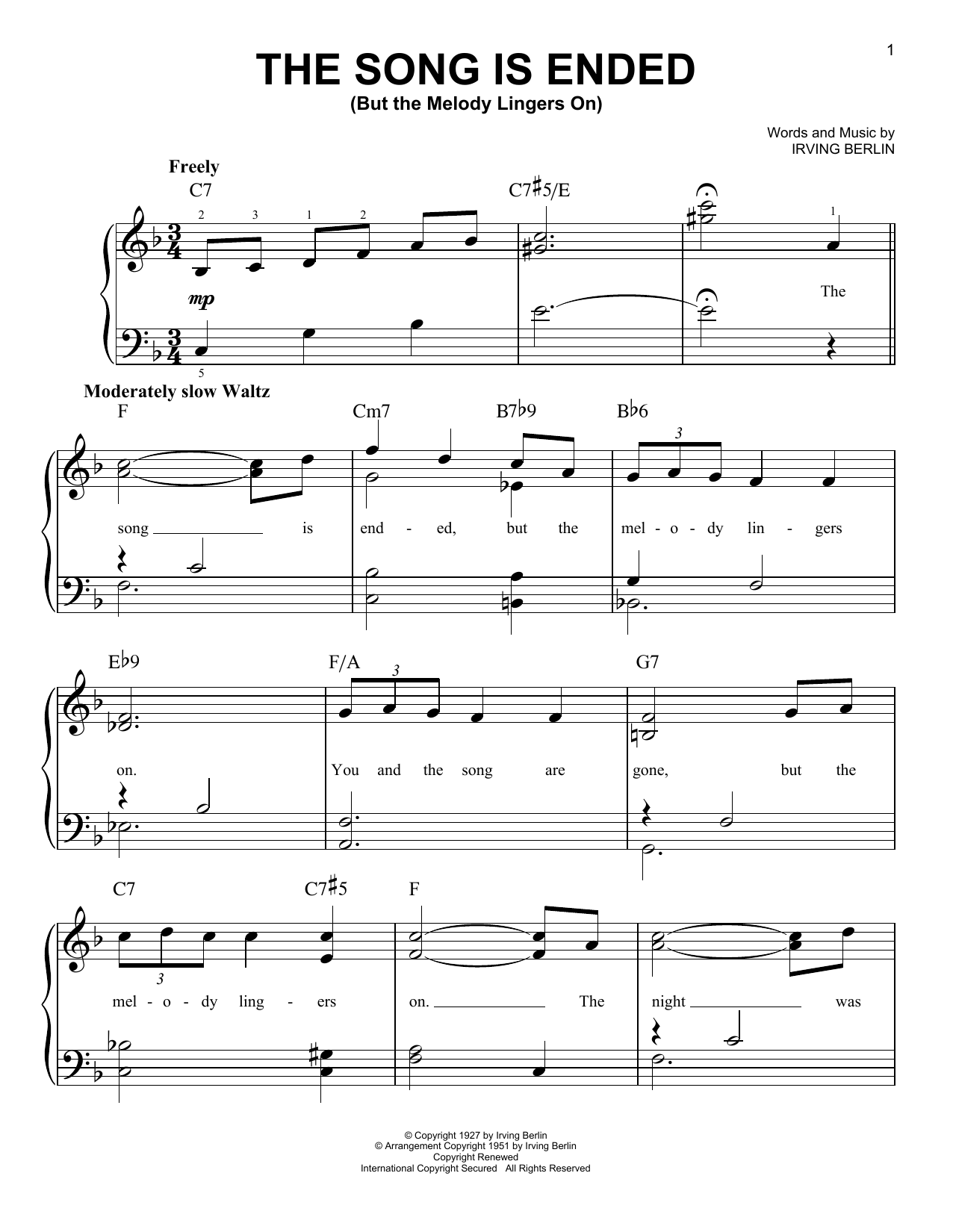 Product gallery: Page 1 of 1 The Song Is Ended (But The Melody Lingers On), Irving Berlin