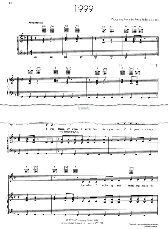Prince ピアノスコア セット Play Official version of 1999 Sheet Music by Prince for