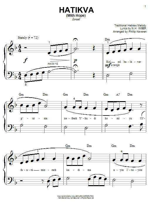 Product picture to: Hatikvah (With Hope) (arr. Phillip Keveren)