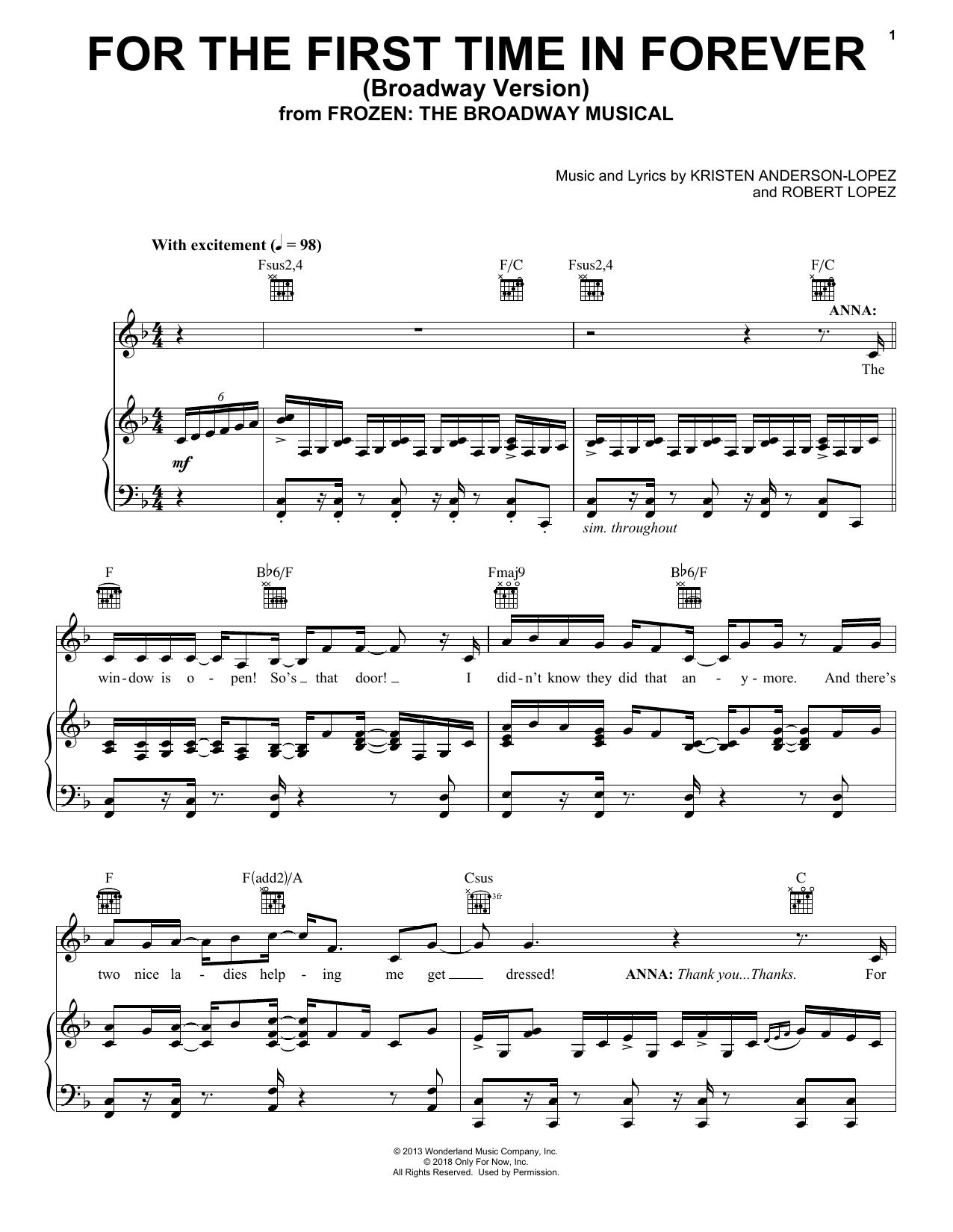Produktbild zu: For The First Time In Forever (from Frozen: The Broadway Musical)