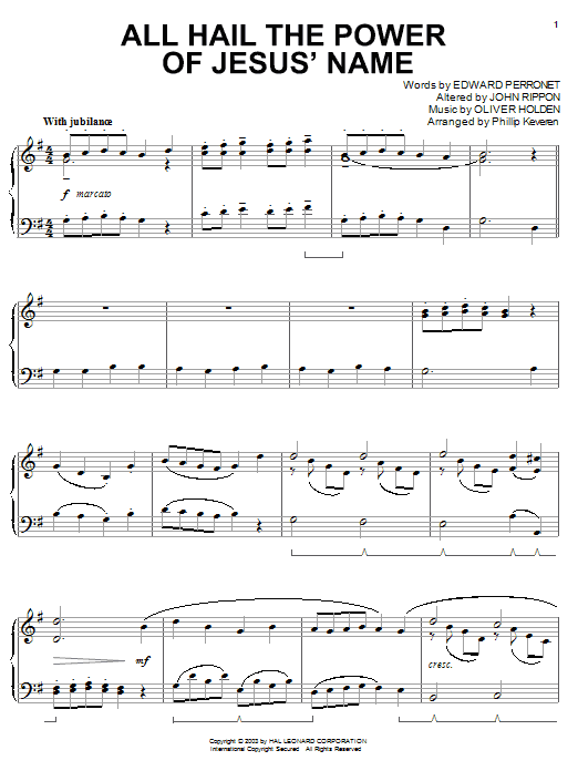 Product gallery: Page 1 of 1 All Hail The Power Of Jesus' Name (arr. Phillip Keveren), Edward Perronet