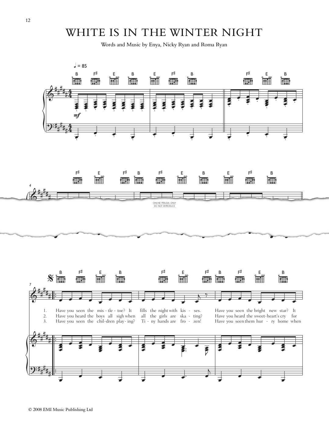 Produktgalerie: Seite 1 von 1 White Is In The Winter Night, Enya, Gesang, Gitarre, Klavier
